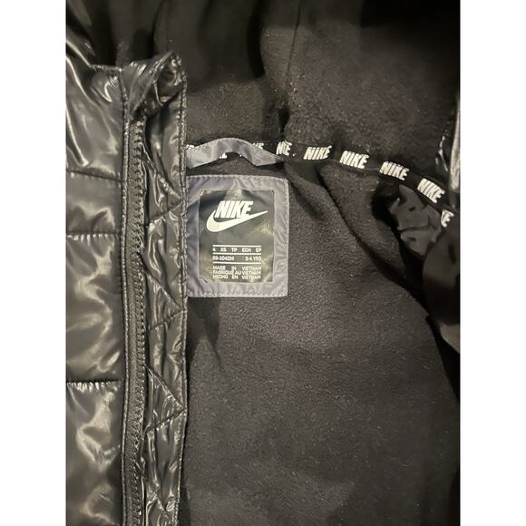 NIKE Hooded Winter Puffer Jacket Filled Black Gray Neon Logo Boy's Sz 4T 3-4 XS - Picture 3 of 5
